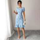 Floral Lace Midi Dress with Ruffled Hem for Women