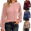 Chic Women's Top with Lace Sleeves and Gathered Accents