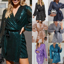Chic Wrap Dress with Deep V-Neck & Flowy Sleeves