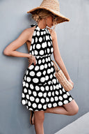 Stylish Halter Dress with Dots and Flared Skirt
