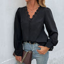 Chic Women's Blouse with Lace Details & Flounce Sleeves