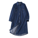 Stylish Women's Denim Shirt Dress with Button-Down Design and Functional Pockets