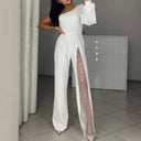 Chic Women's Jumpsuit with Sheer Inserts and Sequin Detail