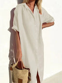 Stylish Cotton and Linen Dress with Wide Sleeves