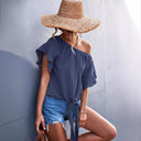 Chic Women's Blouse with Knot Detail and Puffed Sleeves