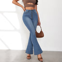 High-Waisted Flared Jeans with Button Detail for Women