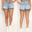 High-Waisted Denim Shorts with Frayed Hem for Women