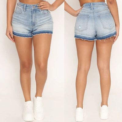 High-Waisted Denim Shorts with Frayed Hem for Women