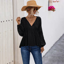Chic V-Neck Blouse with Long Puff Sleeves