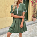 Women's Ruffle Detail Short-Sleeve Dress with Button Placket