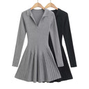 Chic Women's Long Sleeve Pleated Dress