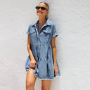 Ruffle Detail Women's Denim Shirt Dress