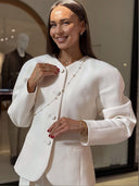 Chic Women's Blazer Jacket with Puff Sleeves & Button Detail