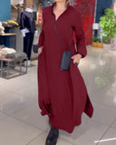 Chic Long Blouse Dress with Side Pockets