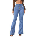 High-Waisted Flared Jeans with Chic Button Accents