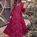 Boho Floral Long Sleeve Dress with Flowing Hem