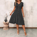 Chic V-Neck Knee-Length Dress with Button Details