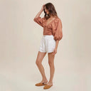 Chic Puff Sleeve Women's Cropped Blouse