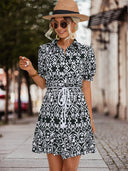 Stylish Short Sleeve Dress with Adjustable Waist Tie