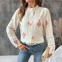 Embellished Puff Sleeve Women's Blouse with Stand Collar