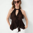 Chic Ruffled High Neck Women's Top