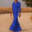 Chic Women's Maxi Dress with Unique Collar and Side Slit
