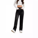 Women's High-Waisted Chino Trousers with Chic Button Placket
