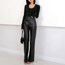 Chic High-Waist Faux Leather Wide-Leg Trousers for Women