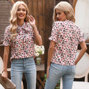 Floral Detail Women's Blouse with Stand Collar