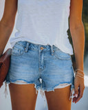 High-Waisted Destroyed Denim Shorts with Fringes