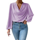 Stylish Asymmetrical Neckline Long Sleeve Blouse for Women