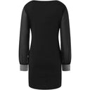 Chic V-Neck Mini Dress with Sheer Sleeves and Gemstone Details