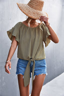 Chic Women's Blouse with Knot Detail and Puffed Sleeves