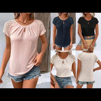 Ladies' Lace Trim Keyhole Neckline Top