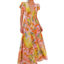 Chic Maxi Dress with Ruffled Sleeves and Deep V-Neck
