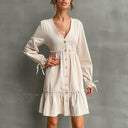 Chic Mini Dress with V-Neck and Puffed Sleeves