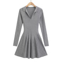 Chic Women's Long Sleeve Pleated Dress
