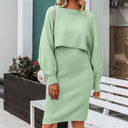 Chic Knitted Midi Dress with Cropped Sweater Top