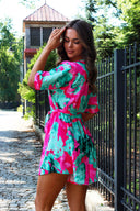 Floral Print Women's Beach Dress with Waist Tie
