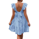 Women’s Cotton Dress with Ruffle Accents and Open Back Design