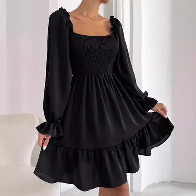 Women's Mini Dress with Puff Sleeves & Ruffles