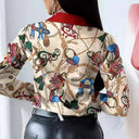 Artistic Print Blouse for Women with Decorative Accents