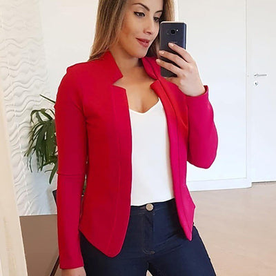 Chic Slim-Fit Blazer with Open Collar & Long Sleeves