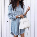 Trendy Women's Denim Shirt Dress with Fringe Detail