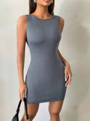Chic Women's Knit Dress with Round Neck