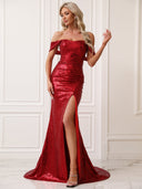 Stunning Evening Dress with Deep Neckline and High Slits