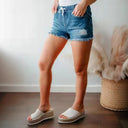Trendy Women's Destroyed Denim Shorts with Elastic Waistband