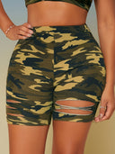 Trendy Camo Shorts with Stylish Cut-Outs