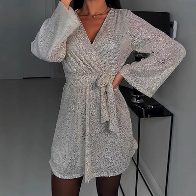 V-Neck Glitter Evening Dress for Women