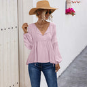 Chic V-Neck Blouse with Long Puff Sleeves